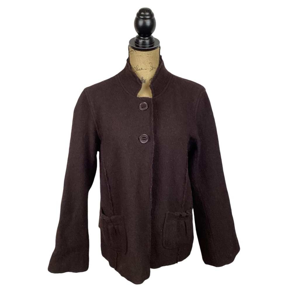 Ashley B Bernardo Boiled Wool Cardigan Sweater Jacket Brown